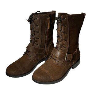 NWT UGG Brown Suede Combat Boots with Buckle Straps Size 9